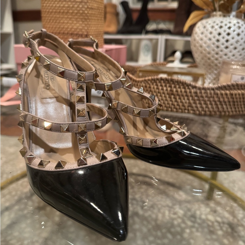Valentino Garavani Nero Rockstud 100mm Slingback High-Heel Pumps 8.5 - Picture 2 of 14